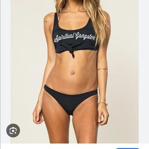 Spiritual Gangster Script Warrior Tie Front Bikini